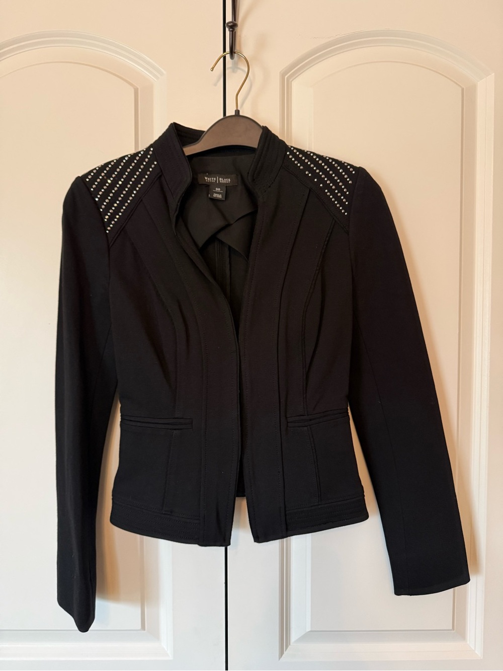 White House Black Market Black Studded Shoulder Fitted Blazer